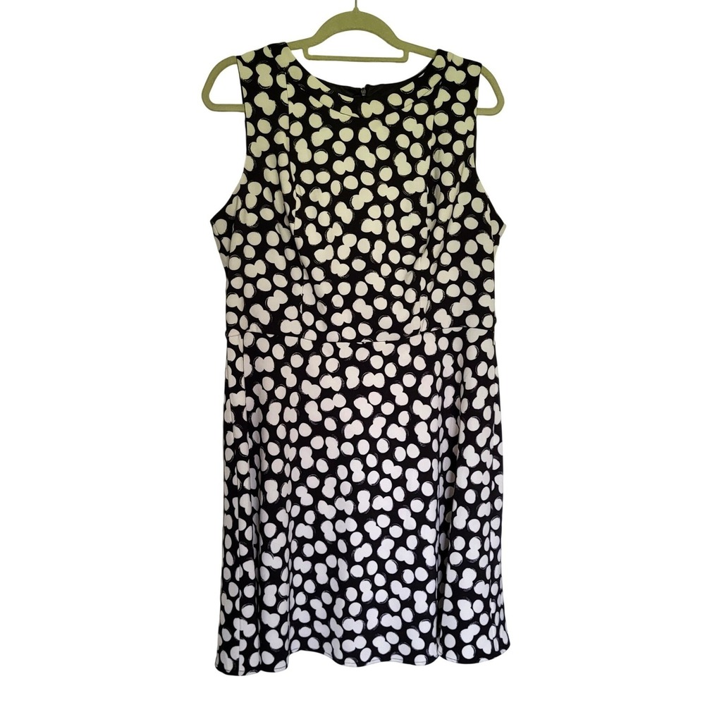 New AB Studio Women's Dress Size 16 Black White Polka Dot Fit Flare Dress Nwt